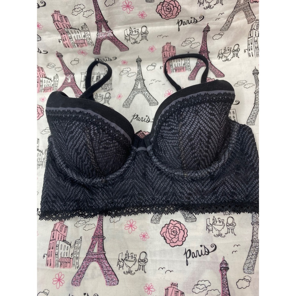 Victorias Secret Body By Victoria Lined Demi Longline Lace Bra Black Grey 32C